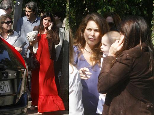 Grávida, Cláudia Abreu organizou neste domingo a cerimônia de batizado do filho José Joaquim, afilhado de Malu Mader
