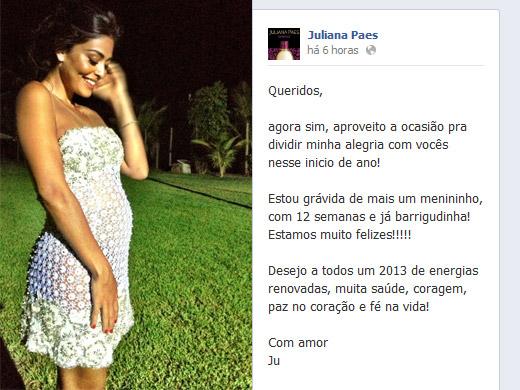 Juliana Paes exibe barriga de grávida, ela espera o segundo filho com três meses de gestação