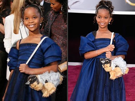 Quvenzhané Wallis com bolsa de cachorro no Oscar 2013