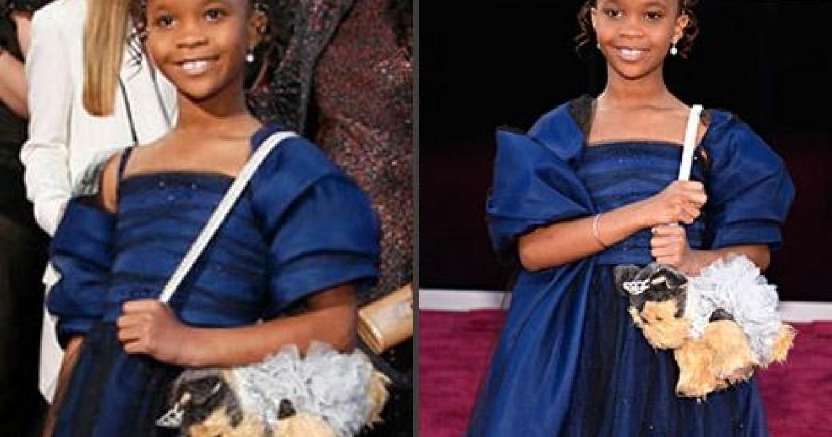 Quvenzhané Wallis com bolsa de cachorro no Oscar 2013