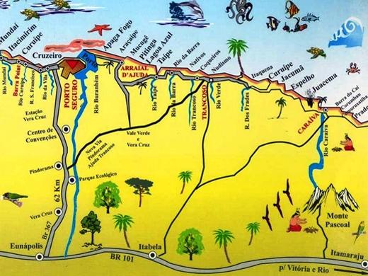 Mapa de Porto Seguro com pontos turísticos