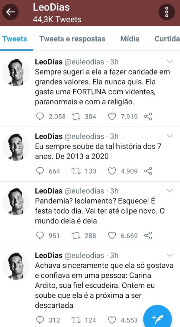 Conversas de Léo Dias e Anitta publicadas no WhatsApp