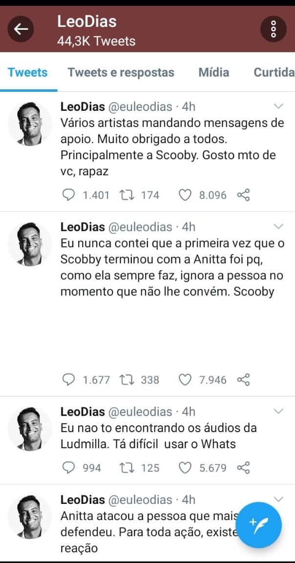 Conversas de Léo Dias e Anitta publicadas no WhatsApp
