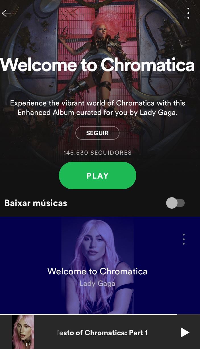 Lady Gaga e o álbum Chromatica no Spotify