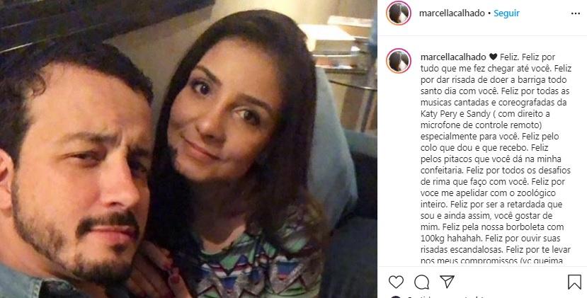Declaração de amor da namorada Marcella Calhado para Rafael Cortez