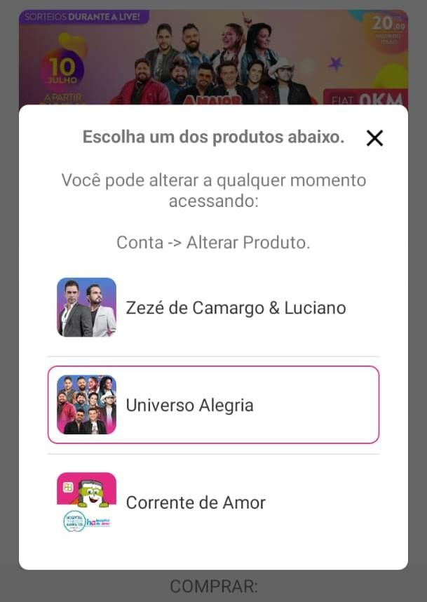 No Apcap do Bem, você precisa escolher o show Universo Alegria