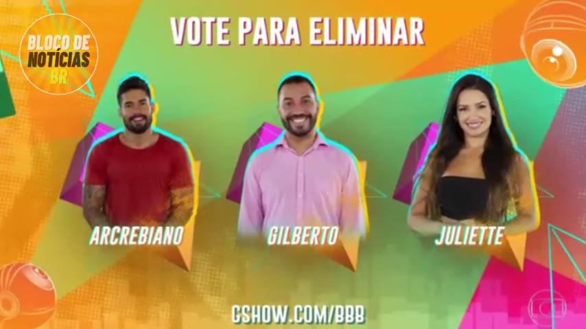 Enquete do segundo paredão do BBB 21: Arcrebiano, Gilberto e Juliette.