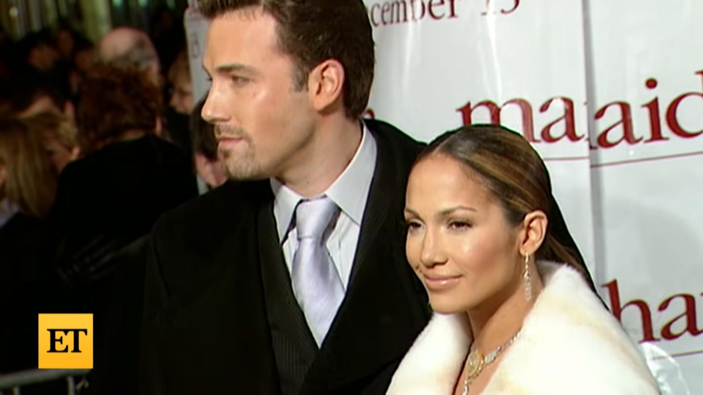 Ben Affleck e Jennifer Lopez em momentos da biografia