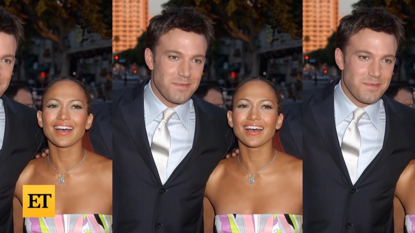 Ben Affleck e Jennifer Lopez em momentos da biografia