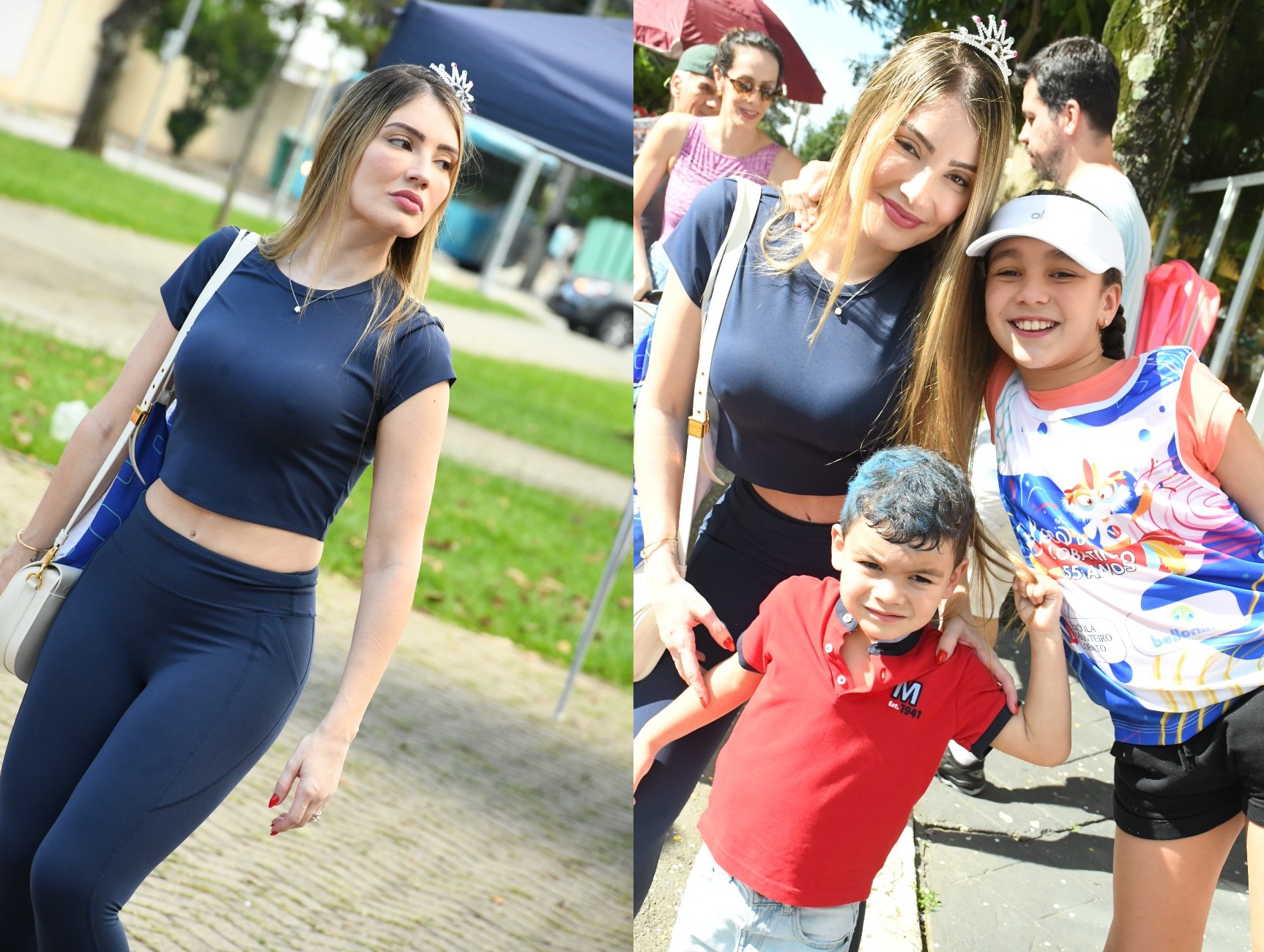 Anna Mariana Casemiro com os filhos no Carnaval de São José