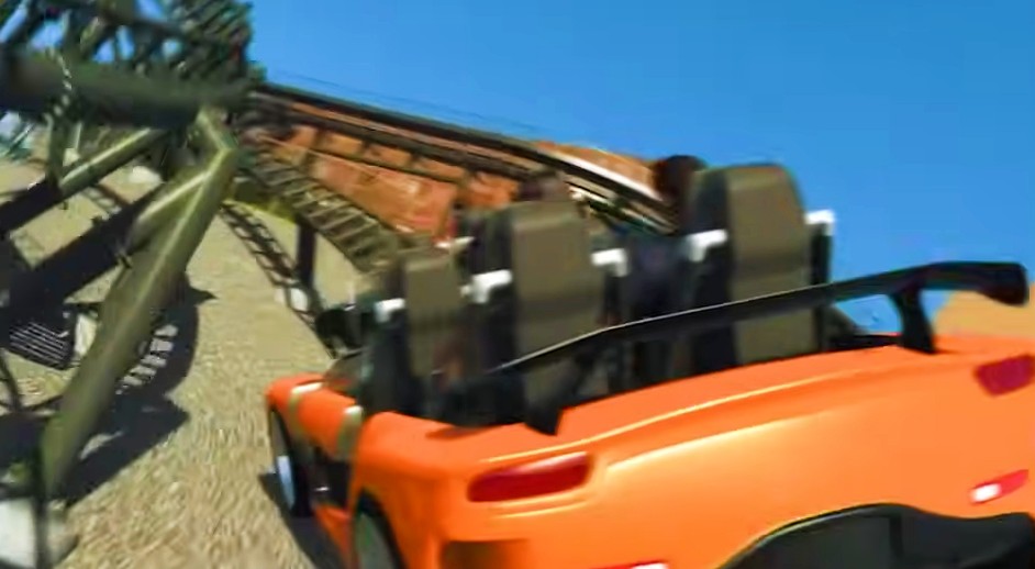 Montanha-russa Fast e Furious: Hollywood Drift na Universal (Foto: Reprodução / Youtube)