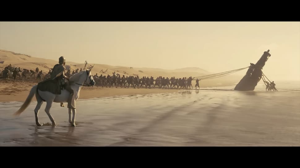 Cena do Cavalo de Troia no filme A Odisseia