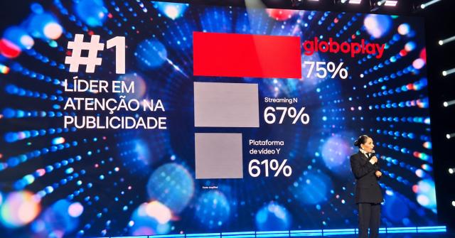 Manzar Feres, Diretora Geral de Negócios da Globo, falando sobre Globoplay no Upfront (Foto: OsPaparazzi)